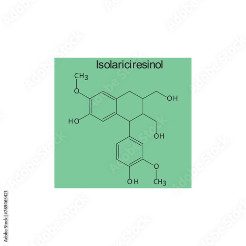 Isolariciresinol skeletal structure diagram.lignan compound molecule scientific illustration on green background.