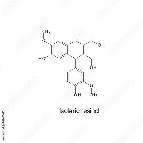 Isolariciresinol skeletal structure diagram.lignan compound molecule scientific illustration on white background.
