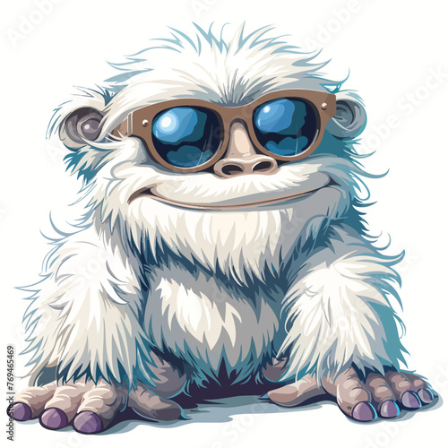 Cartoon yeti or bigfoot hairy character wearing sunglasses