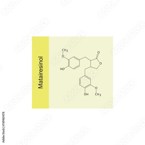 Matairesinol skeletal structure diagram.lignan compound molecule scientific illustration on yellow background.