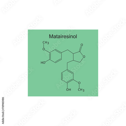 Matairesinol skeletal structure diagram.lignan compound molecule scientific illustration on green background.