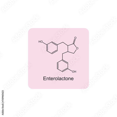 Enterolactone skeletal structure diagram.lignan compound molecule scientific illustration on pink background.