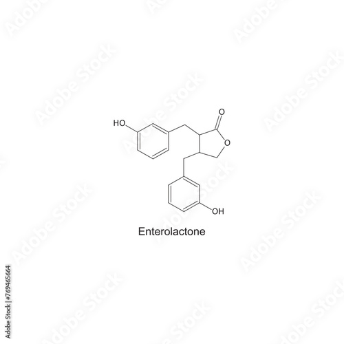 Enterolactone skeletal structure diagram.lignan compound molecule scientific illustration on white background.