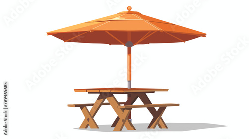 Wooden table patio umbrella flat cartoon vactor ill