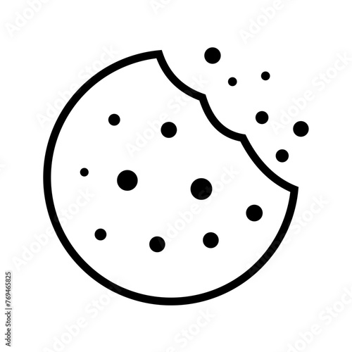 Icon bitten off cookie with crumbs, delicious chocolate cookie