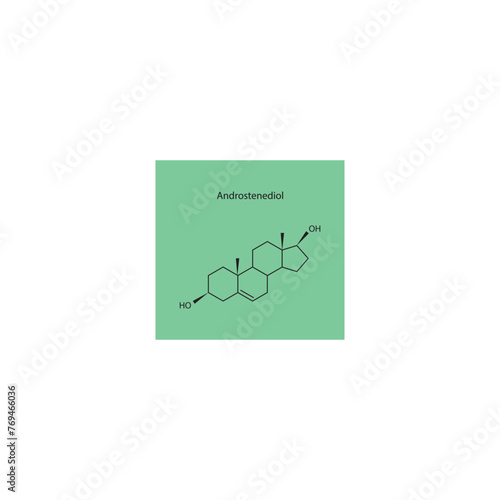 Androstenediol skeletal structure diagram.Androgen hormone compound molecule scientific illustration on green background.