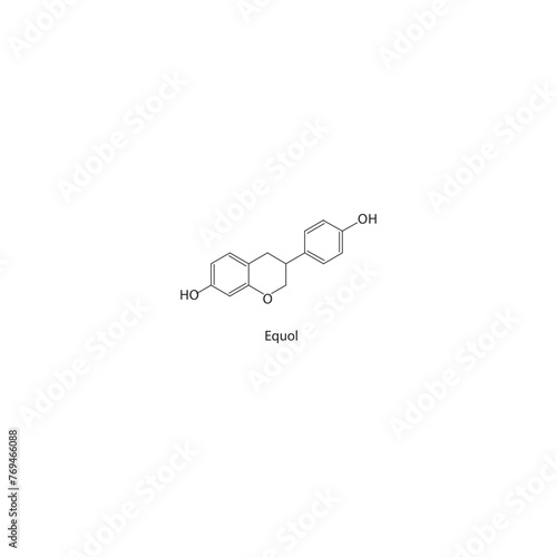 Equol skeletal structure diagram.Isoflavanone compound molecule scientific illustration on white background.