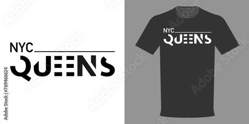 Vector illustration of a fashionable T-shirt QUEENS, New York. Typographic print, trendy design