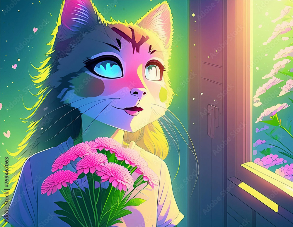 Naklejka premium 엄마 고양이와 어버이날(Mother Cat Mother's Day)