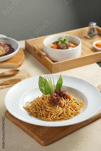 Bolognese sauce is classic Italian cuisine dish