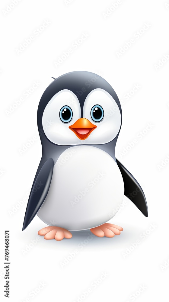 Fototapeta premium Round and plump penguin with a sweet smile, cute, cartoon