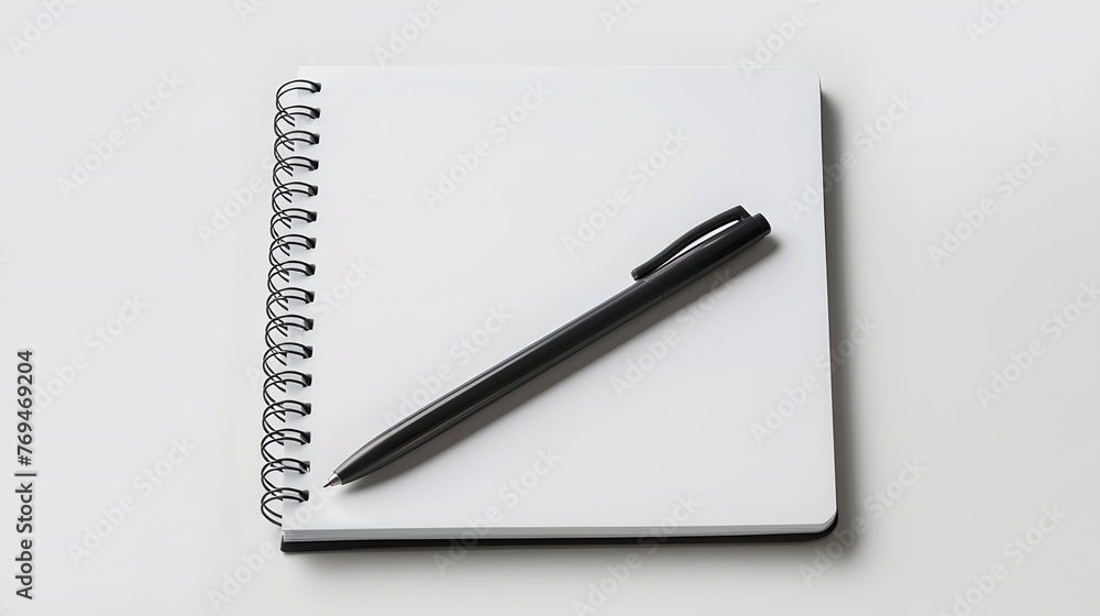 White blank notebook with pen isolated on a white background White blank notebook with pen isolated on a white background