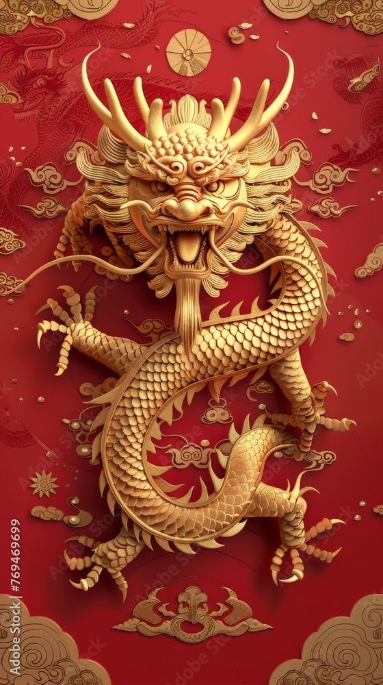 Obraz premium dragon relief illustration red