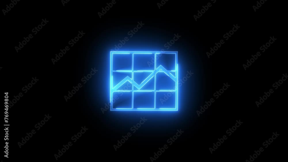 Line chart icon glowing neon blue color animation black background Line chart icon glowing neon blue color animation black background