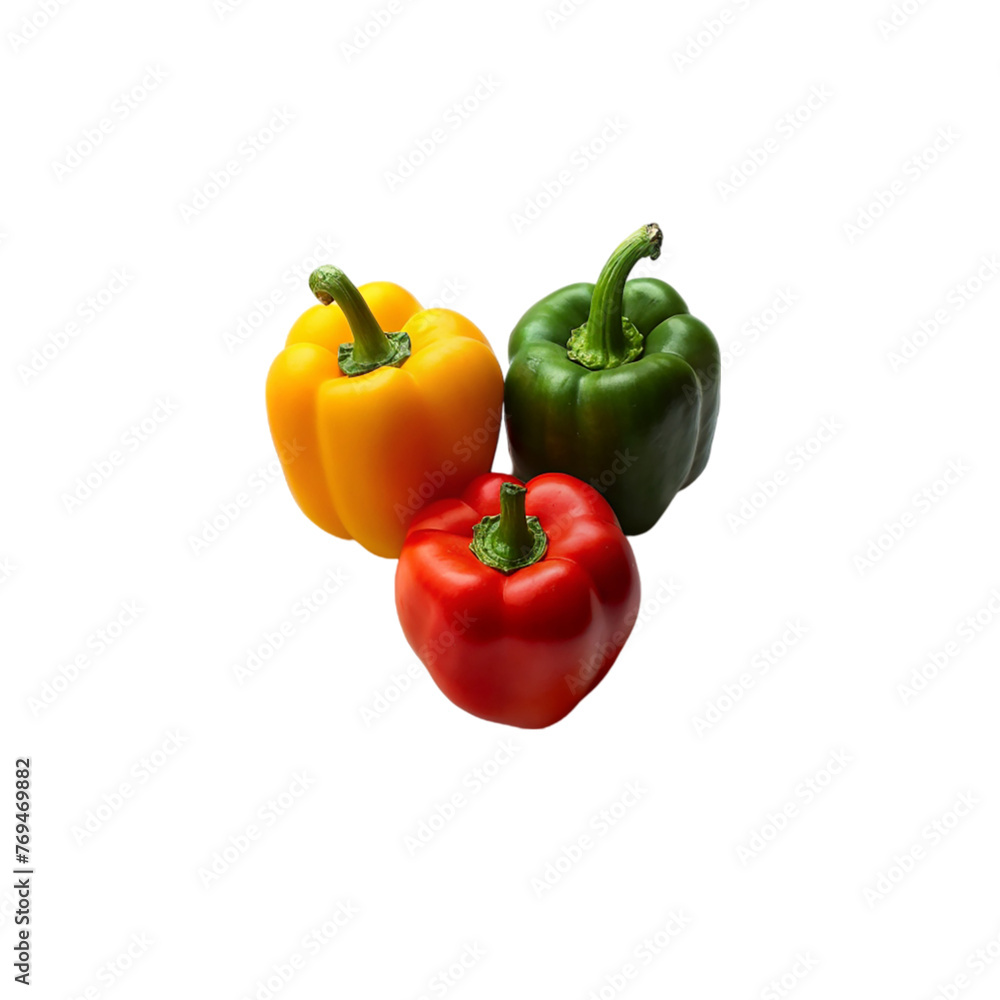 Pepper isolated on transparent background. Red, green and yellow bell pepper. Pepper isolated on transparent background. Red, green and yellow bell pepper.
