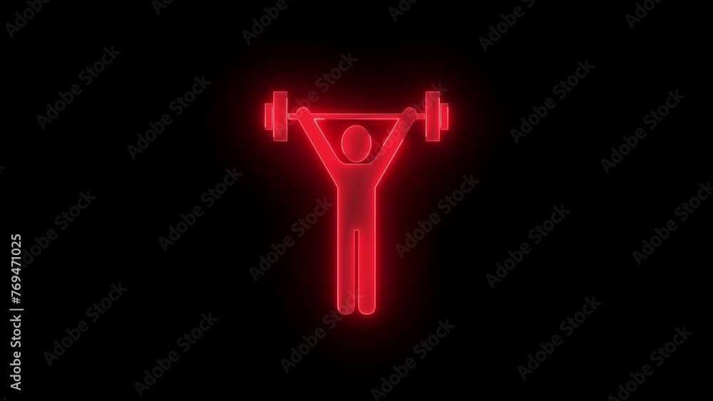 Weightlifter exercise icon glowing neon red color animation black background Weightlifter exercise icon glowing neon red color animation black background