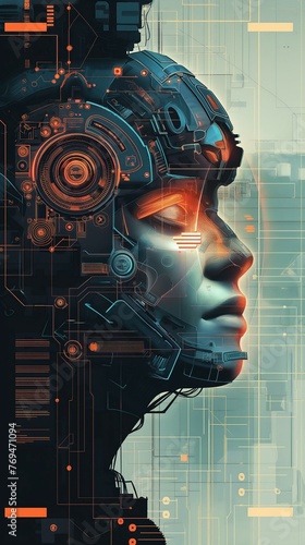 Digital Art With A Positronic Humanoid Brain. photo