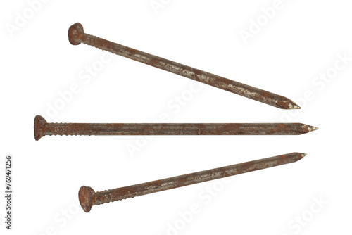 set of nail, old rusty nail isolated from background	