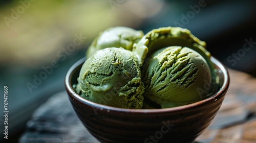 Green Tea Ice Cream A Cool and Refreshing Treat for a Warm Summer Night Generative AI © Satyam