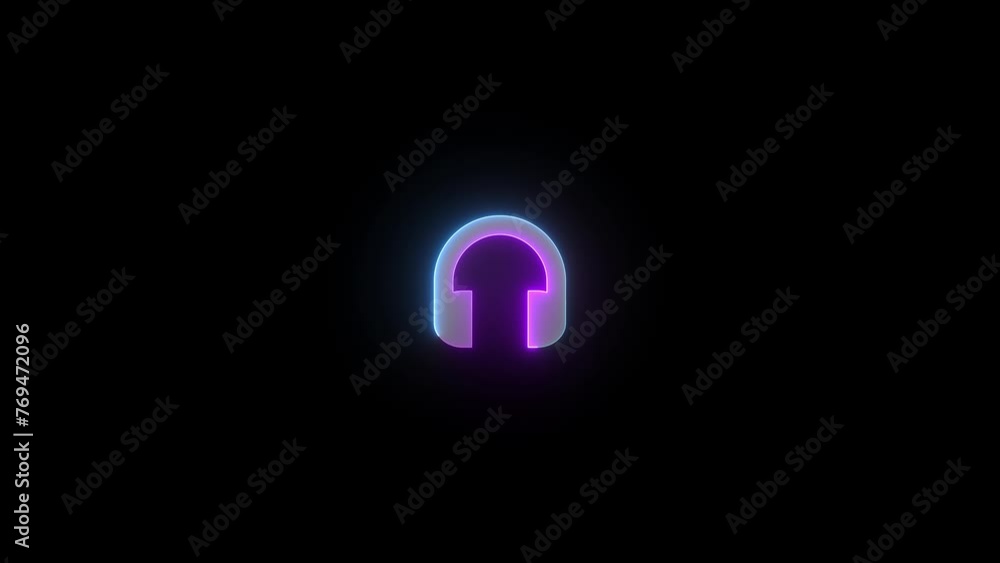 Neon headphone symbol cyan purple color glowing animation black background Neon headphone symbol cyan purple color glowing animation black background