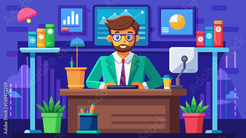 trader a desk vector illustration