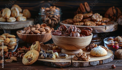 September's Sweet Treats A Nutty Display of Nuts, Cookies, and Nutcrackers Generative AI © Satyam