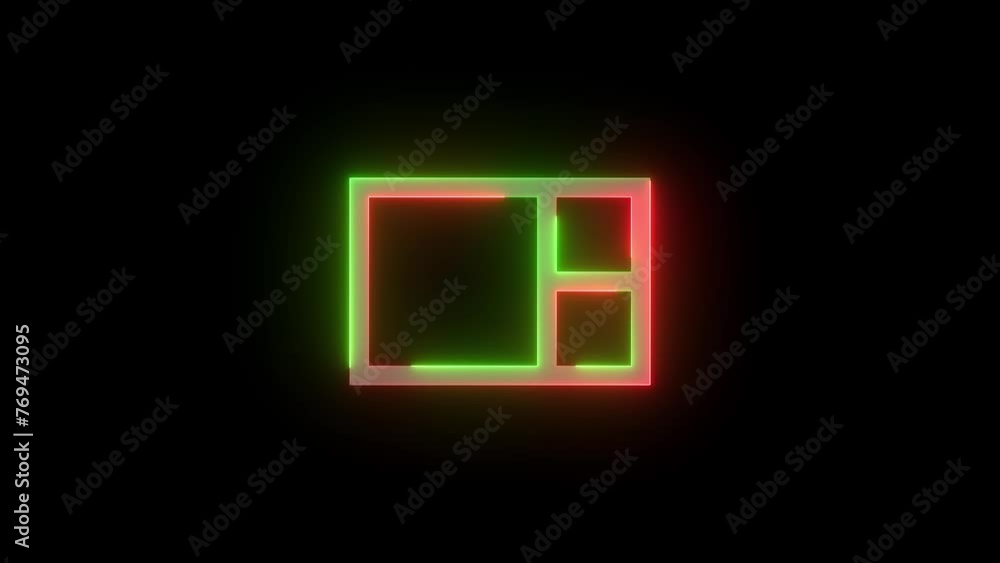 Neon square apps sign icon green red color glowing animation black background Neon square apps sign icon green red color glowing animation black background