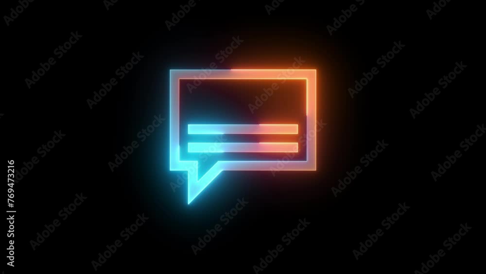 Neon subtitles icon brown cyan color glowing animation black background Neon subtitles icon brown cyan color glowing animation black background