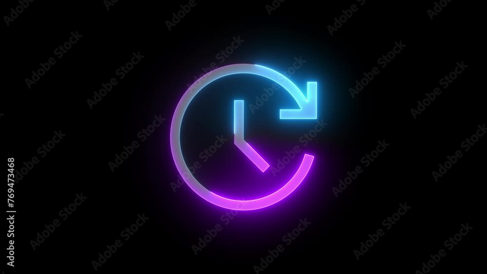 Neon update arrow circle icon cyan purple color glowing animation black background Neon update arrow circle icon cyan purple color glowing animation black background