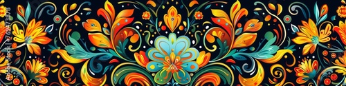 Vibrant flowers painted on a dark black backdrop with striking colors  background  wallpaper  banner