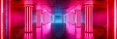 Neon Glowing Lights in a Futuristic Space  Bright and Modern Tunnel Design  Abstract Interior