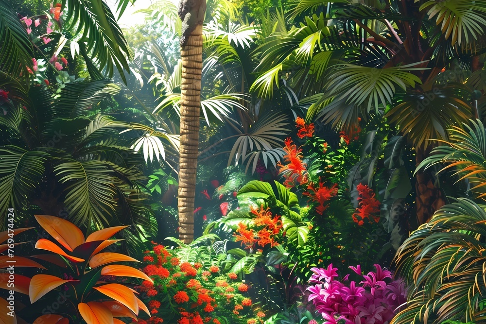 Fototapeta premium Lush Vibrant Paradise of Palm Trees