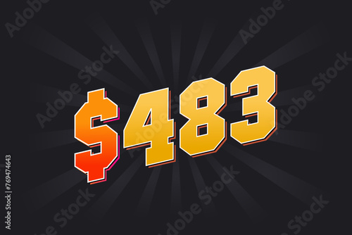 483 Dollar American Money vector text symbol. $483 USD United States Dollar stock vector
