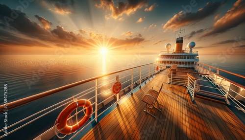 Golden Sunrise on Cruise Ship Deck Ocean View photo