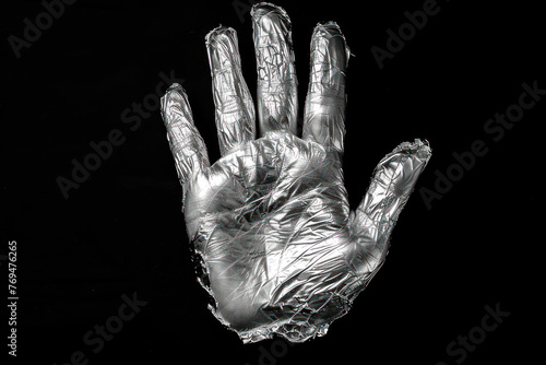 Aluminum Foil Handprint Photography, Abstract Textured Fingerprint photo