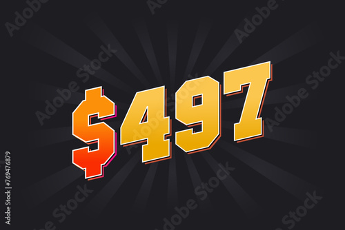 497 Dollar American Money vector text symbol. $497 USD United States Dollar stock vector