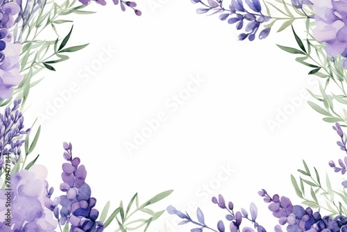 watercolor of lavender flowers frame, botanical border, Flowers lavender, watercolor with space for text on isolated background.
