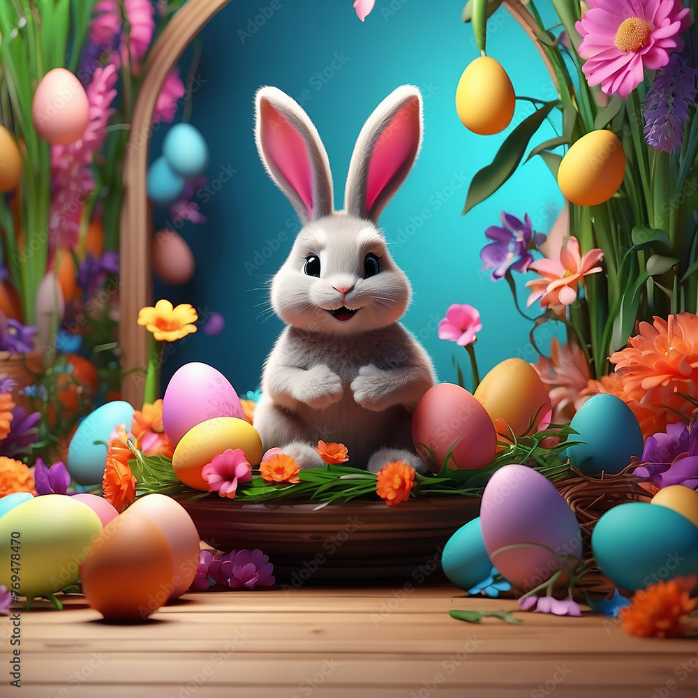 easter bunny with easter eggs easter bunny with easter eggs