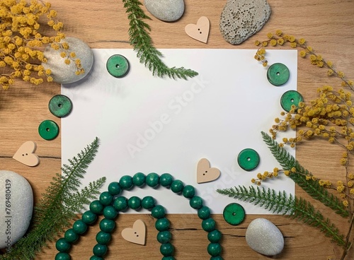 Decorated wood background with blank note