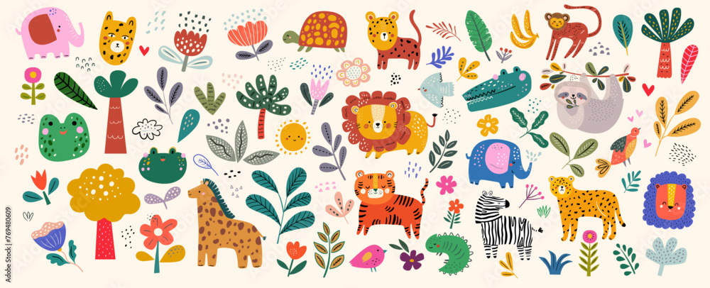 custom made wallpaper toronto digitalBaby hand drawn set for textile, posters, cards. Baby animals pattern. Fabric baby design. Vector illustration with cute animals. Nursery baby pattern illustration