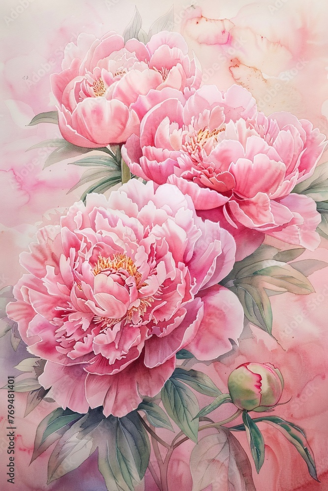 Pink Peonies in Bloom A Fresh and Vibrant Floral Painting for the Month of May Generative AI