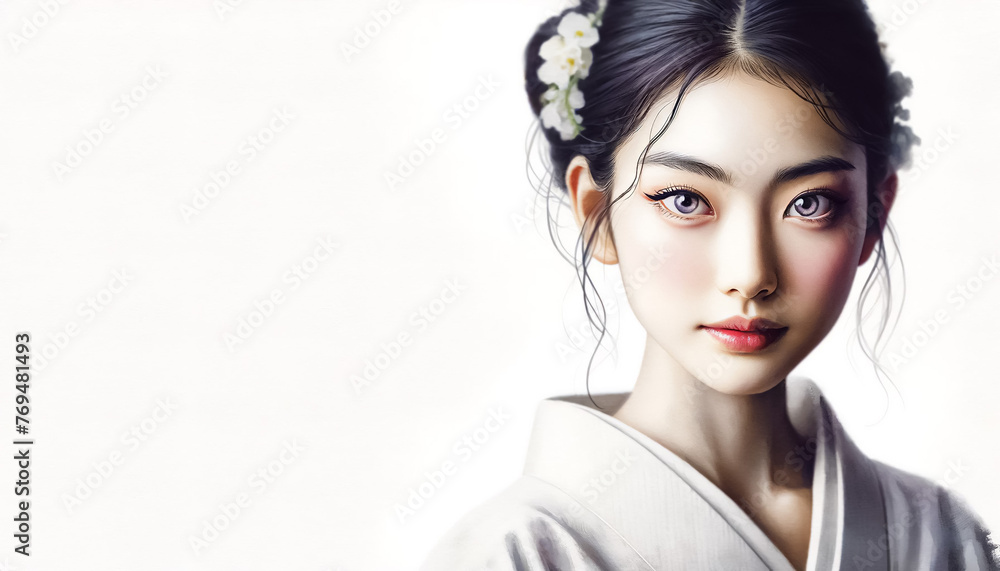 着物姿の10代の美しい日本人の少女 着物姿の10代の美しい日本人の少女