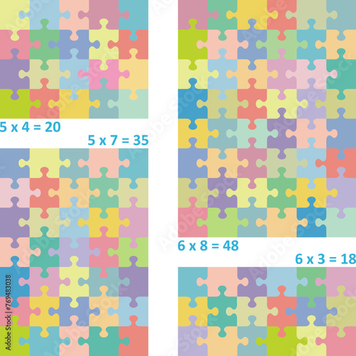 Jigsaw puzzle templates of various dimensions. Pastel colors, classic style, vectors.
 photo