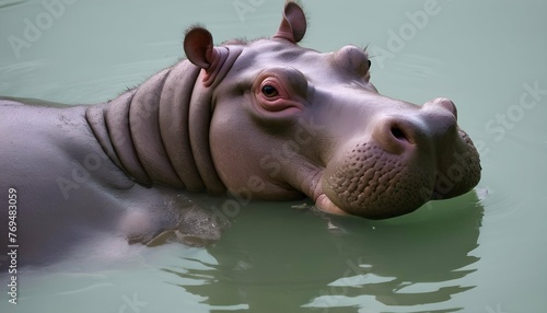 A Hippopotamus With Its Body Submerged In Water O © Hamza