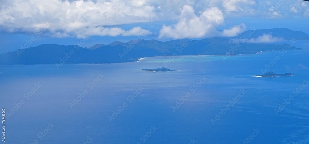 Seychelles, Indian Ocean, aerial view of the Praslin Islands, cousin and cousine