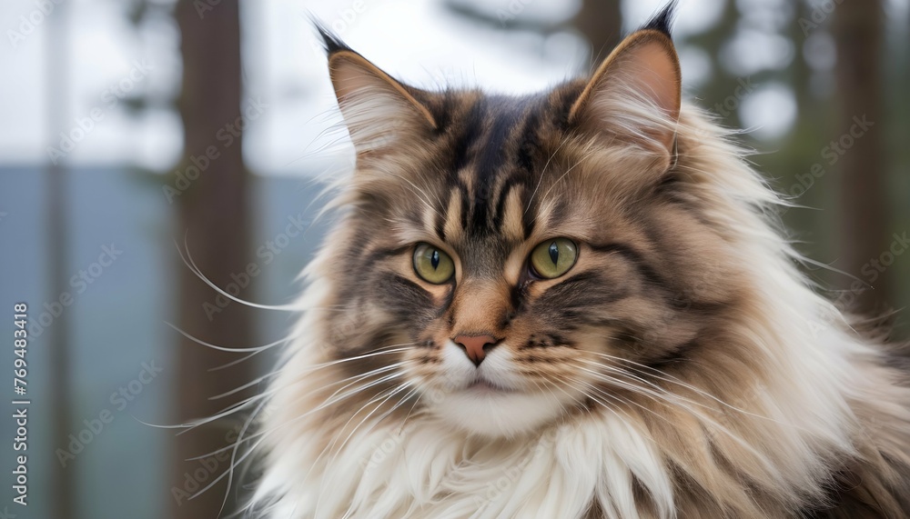 A Majestic Norwegian Forest Cat With Fluffy Fur