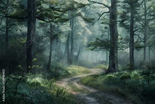 Serene Misty Forest Trail