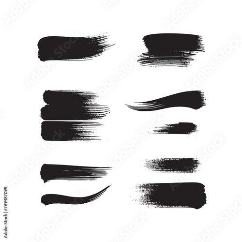 Black abstract paint Brush Stroke Set on white background Each with Unique Style