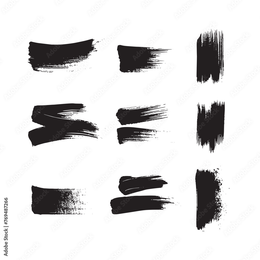 Black abstract paint Brush Stroke Set on white background Each with Unique Style Black abstract paint Brush Stroke Set on white background Each with Unique Style