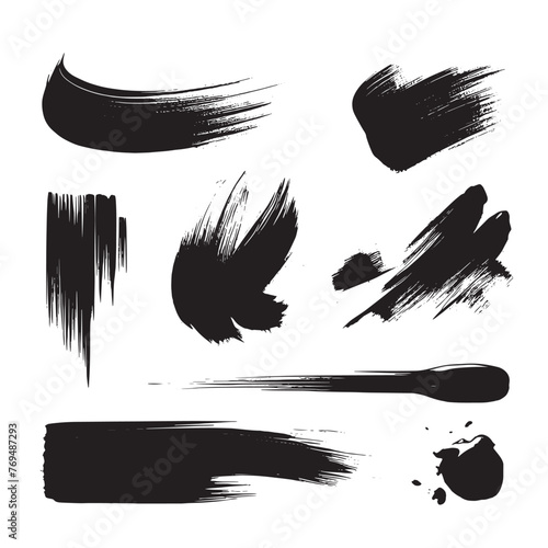 Black abstract paint Brush Stroke Set on white background Each with Unique Style